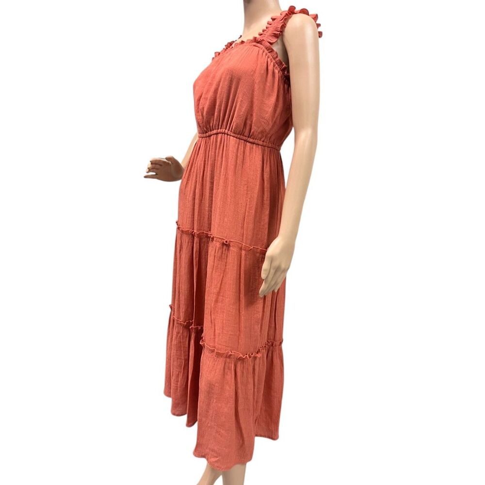 JUNE & HUDSON Midi Tiered Skirt Dress Terracotta Color Ruffle Straps Sz M - Picture 5 of 8
